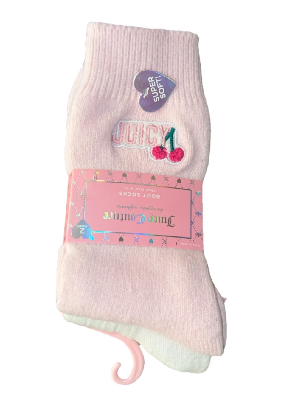 Juicy Couture Pink Boot Socks 2 Pair Super Soft Cozy Socks NWT